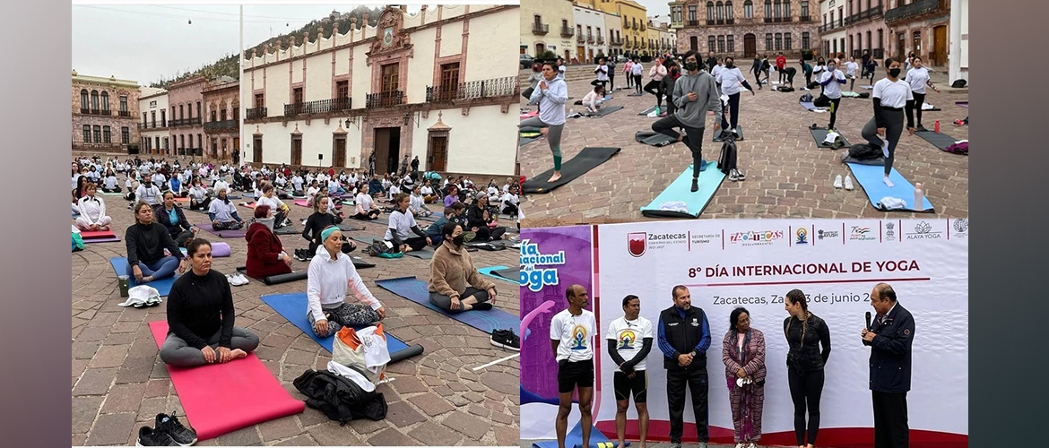  <div style="fcolor: #fff; font-weight: 600; font-size: 1.5em;">
<p style="font-size: 13.8px;">International Day of Yoga 2022!

Amazing response by the yoga enthusiasts for yoga practice in Zacatecas with the historic Plaza de Armas in the background. 


<br /><span style="text-align: center;">23 June 2022</span></p>
</div>

