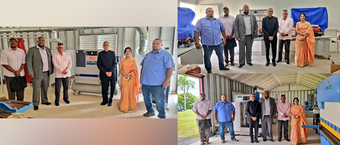  <div style="fcolor: #fff; font-weight: 600; font-size: 1.5em;">
<p style="font-size: 13.8px;">High Commissioner of India to Belize Dr. Pankaj Sharma met with the President of University of Belize, Belmopan, Dr. Vincent Palacio & undertook a site visit to the ongoing project:Indo-Belize Centre of Engineering at its School of Engineering campus, being established with the support of Hindustan Machine Tools Ltd.

<br /><span style="text-align: center;">20 September 2022</span></p>
</div>