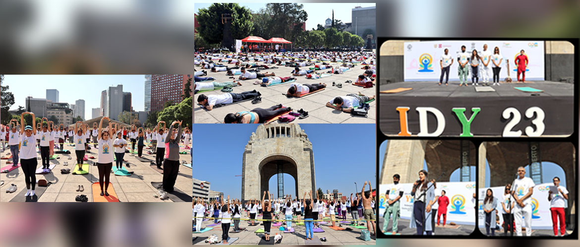  <div style="fcolor: #fff; font-weight: 600; font-size: 1.5em;">
<p style="font-size: 13.8px;">
Hundreds of Yoga enthusiasts participated at the IDY2023 event organized at the Monumento a la Revolución by Embassy of India, Mexico City & ICCR in Mexico , with the support of Gobierno de la Ciudad de México. 

The fervour & spirit of #vasudhaivakutumbakam imbued the atmosphere as yoga united the people.

<br /><span style="text-align: center;">18 June 2023</span></p>
</div>