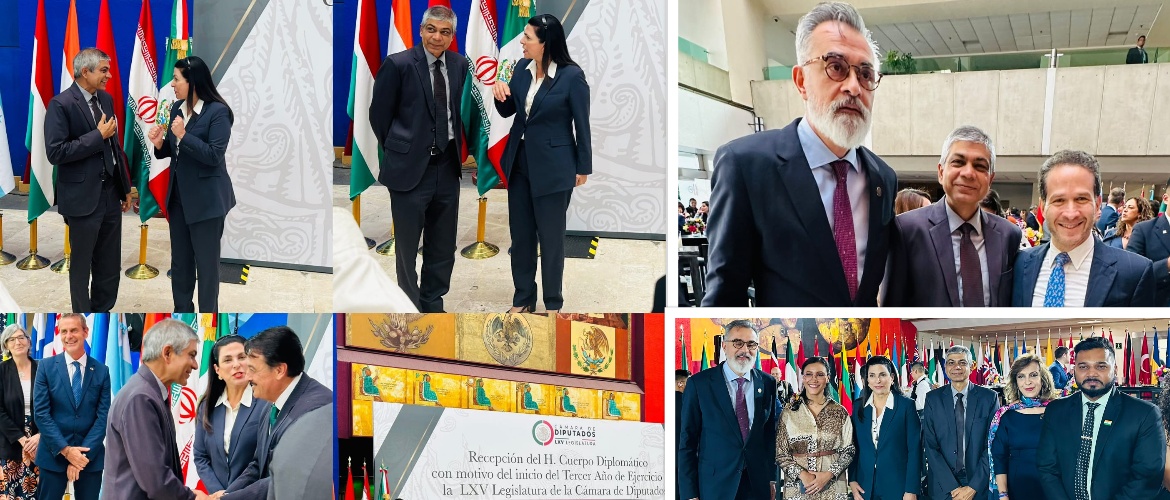  <div style="color: #fff; font-weight: 600; font-size: 1.5em;">
<p style="font-size: 13.8px;">
   Amb. Pankaj Sharma attended the reception hosted for diplomatic corps by Cámara de Diputados led by Hon’ble President of the Chamber of deputies H.E. Ms. Marcela Guerra.  

Parliamentary relations form the cornerstone of the strong friendship between India & Mexico.
    <br /><span style="text-align: center;">27.09.2023</span></p>
</div>