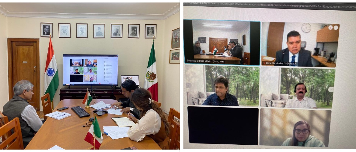  <div style="fcolor: #fff; font-weight: 600; font-size: 1.5em;">
<p style="font-size: 13.8px;">Embassy of India organized and participated in a follow-up VC with Ministry of Agriculture of México SENASICA & NPPO of the Ministry of Agriculture, GoI to discuss the matters pertaining to import & export of agricultural products between India and México.
 
 <br /><span style="text-align: center;">17 August 2023</span></p>
</div>