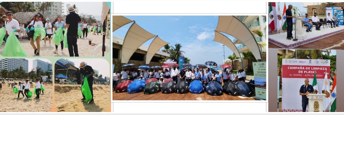  <div style="fcolor: #fff; font-weight: 600; font-size: 1.5em;">
<p style="font-size: 13.8px;">G20 Beach Clean Up
In collaboration with Gobierno de estado de Guerrero, Embassy held an event to clean the Morro beach in Acapulco. 150+ volunteers collected plastic, cans, cigarette butts etc. & joined sustainability efforts. 
Our gratitude to Governor of Guerrero H.E. Evelyn Salgado Pineda & DG of Beach Promotion Alfredo Lacunza for their support & enthusiasm. 
<br /><span style="text-align: center;">20 May 2023</span></p>
</div>