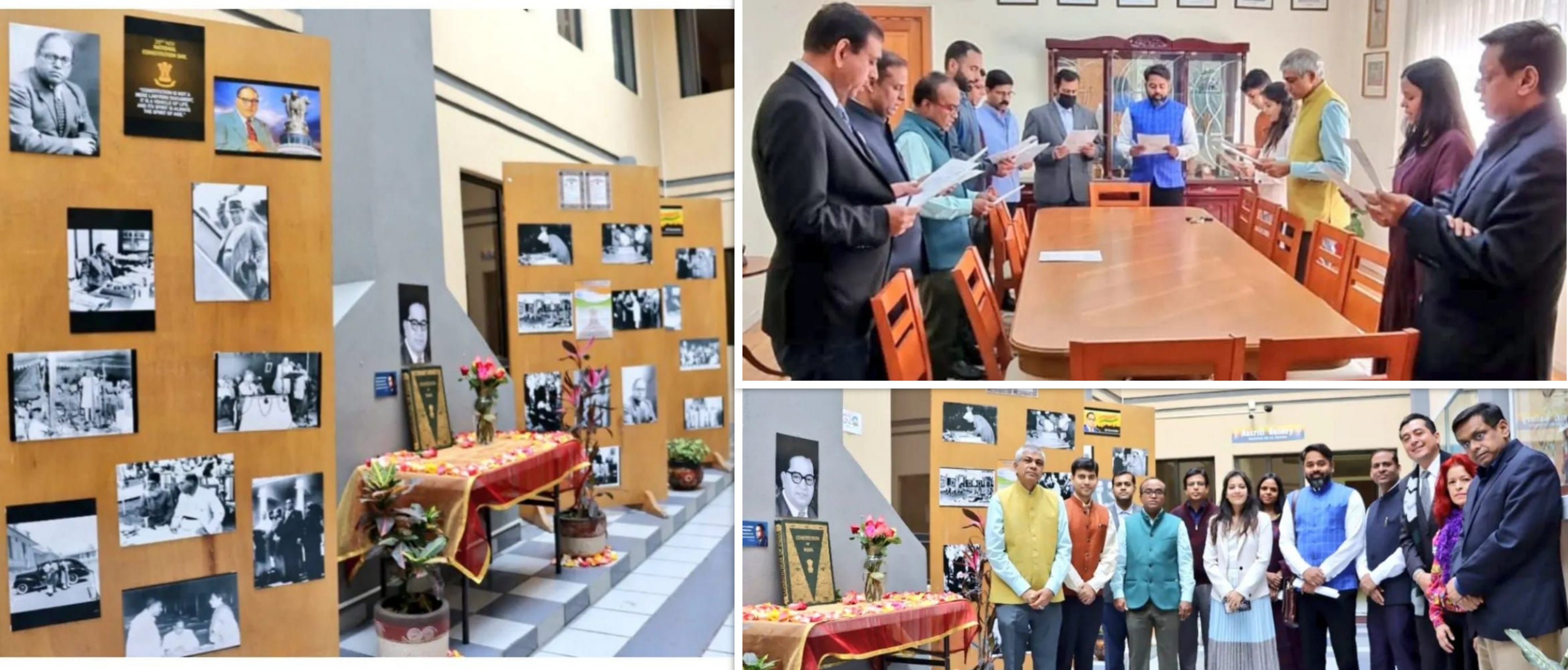  <div style="fcolor: #fff; font-weight: 600; font-size: 1.5em;">
<p style="font-size: 13.8px;">On the auspicious occasion of India's 73rd Constitution Day, Ambassador Pankaj Sharma & Embassy officials read its Preamble & reiterated commitment to fundamental values of democratic nation as laid in our samvidhan.

This was followed by a photo exhibition organized by Gurudev Tagore Indian Cultural Centre. 
<br /><span style="text-align: center;">26 November 2022</span></p>
</div>