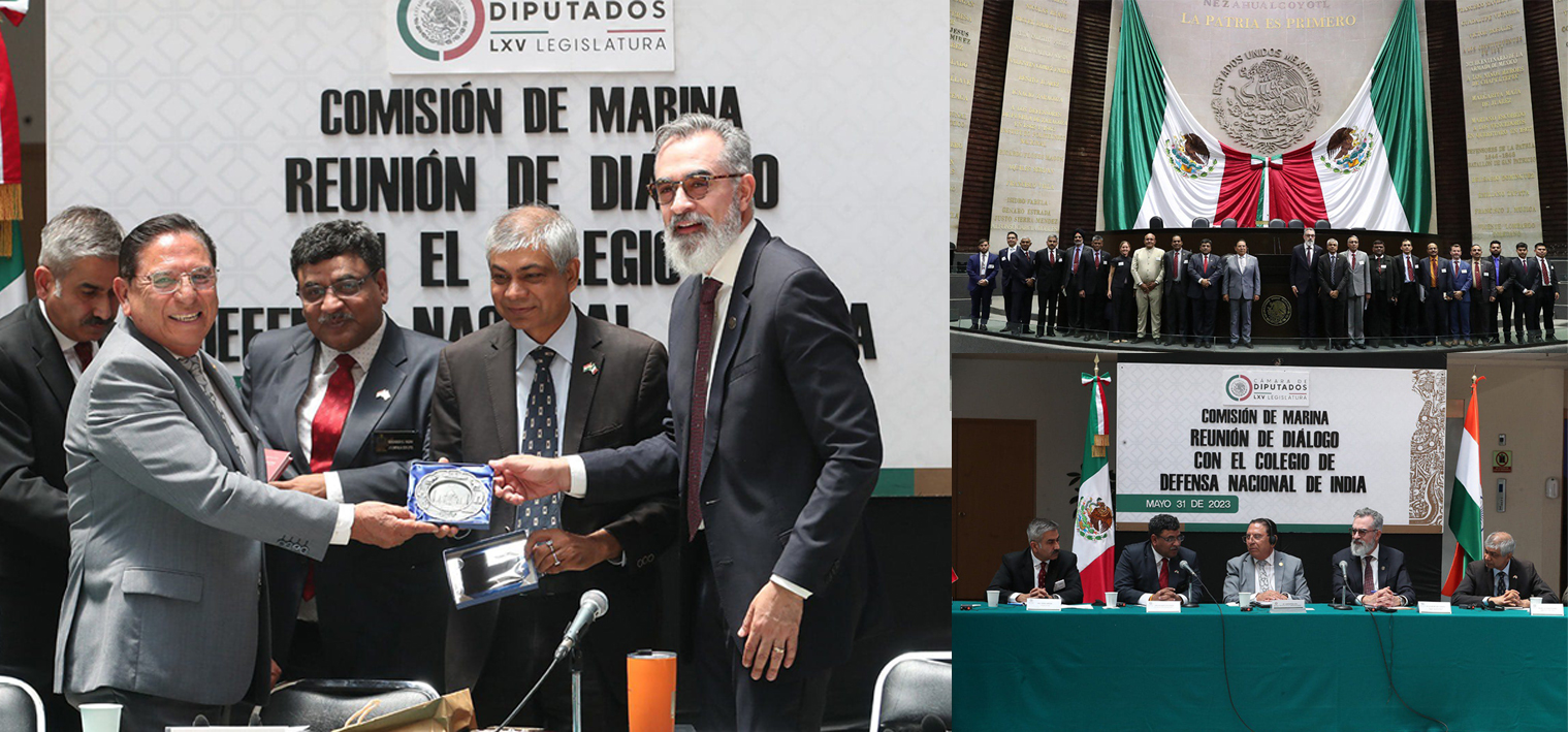  <div style="fcolor: #fff; font-weight: 600; font-size: 1.5em;">
<p style="font-size: 13.8px;">The NDC delegation from India visited the Chamber of Deputies, where they were briefed on various aspects of the strong bilateral relationship between India & Mexico with the Parliament playing an important role. 

We thank deputy H.E. Salvador Caro , President of Mexico-India Parliamentary Friendship group, deputy H.E. Jaime Martínez, President of Commission on Navy and General José Guillermo Lira, Representatives of Secretary of National Defense for the highly informative interaction.


<br /><span style="text-align: center;">31 May 2023</span></p>
</div>