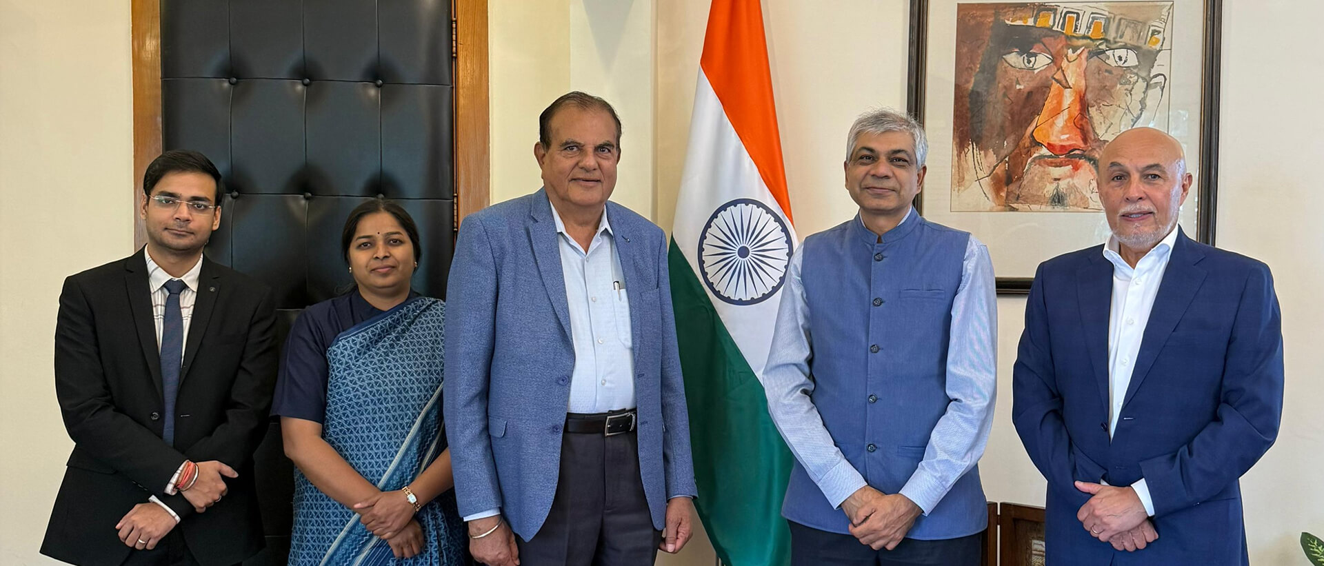  <div style="color: #fff; font-weight: 600; font-size: 1.5em;"> <p style="font-size: 13.8px;">Ambassador and DCM met Mr. Ravi Nangia of Harmony Organics Ltd. and Mr. José Arias of AZ Fine Chemicals S.A. de C.V. to discuss expansion and collaboration, enhancing India–Mexico trade ties in the chemicals sector.<br /> <span style="text-align: center;">16 April 2026</span></p> </div>