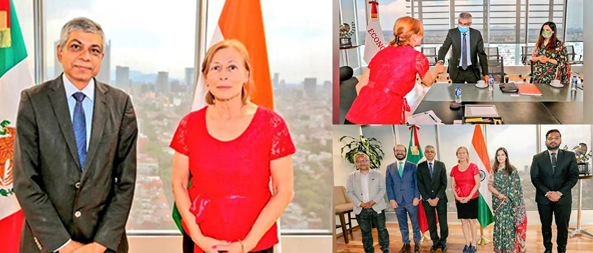  <div style="fcolor: #fff; font-weight: 600; font-size: 1.5em;">
<p style="font-size: 13.8px;">Ambassador Pankaj Sharma called on the Minister of Economy of México, H.E. Ms.Tatiana Clouthier  & discussed the trade & investment opportunities between India & México.
As the 10th largest trading partner of México, they explored possibilities of further intensifying business ties.



<br /><span style="text-align: center;"> 20 April 2022</span></p>
</div>

