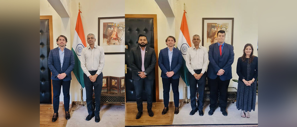  <div style="fcolor: #fff; font-weight: 600; font-size: 1.5em;">
<p style="font-size: 13.8px;">Amb. Pankaj Sharma and embassy officials met with Mr. Enrico Menichetti,Business Development Head, VFS Global in Latin America.
  
There was a discussion  about the current operations of the company & future plans for expansion in Latin America especially Mexico. 
  We look forward to working closely in various areas.
 <br /><span style="text-align: center;">19 July 2023</span></p>
</div>