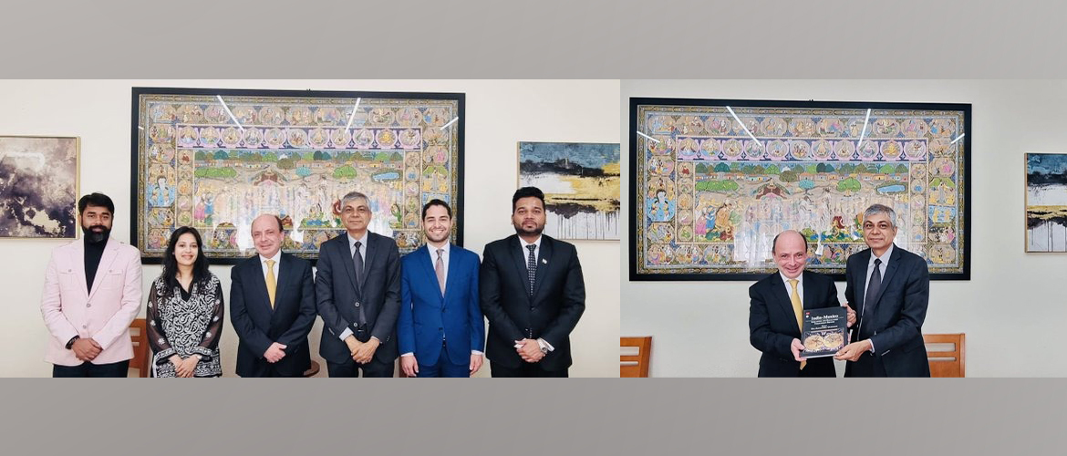  <div style="fcolor: #fff; font-weight: 600; font-size: 1.5em;">
<p style="font-size: 13.8px;">

Ambassador Dr. Pankaj Sharma and embassy officials met representatives from the government of the state of Michoacan, Mr. Alfredo Carlos Rendon and Mau Balderas V 

The possibilities of strenthening mutual trade, investments and new areas of cooperation between India and the state of Michoacán were discussed.
<br /><span style="text-align: center;">20 February 2023</span></p>
</div>