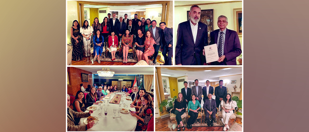  <div style="fcolor: #fff; font-weight: 600; font-size: 1.5em;">
<p style="font-size: 13.8px;">
Amb. Pankaj Sharma hosted dinner for Hon’ble Deputies led by deputy H.E. Mr. Salvador Caro  , President of the Mexico - India Parliamentary Friendship group. 

Their recent successful visit to India has helped strengthen our bilateral relations through the building of strong Parliamentary ties.

He also hosted the team of #ImpulsoGlobal led by Director General Ms. Maggie Alcantara

There were discussions about the huge economic & trade potential as well as possibilities to increase investment of India in Mexico. We look forward to working together. 

<br /><span style="text-align: center;">29 March 2023</span></p>
</div>