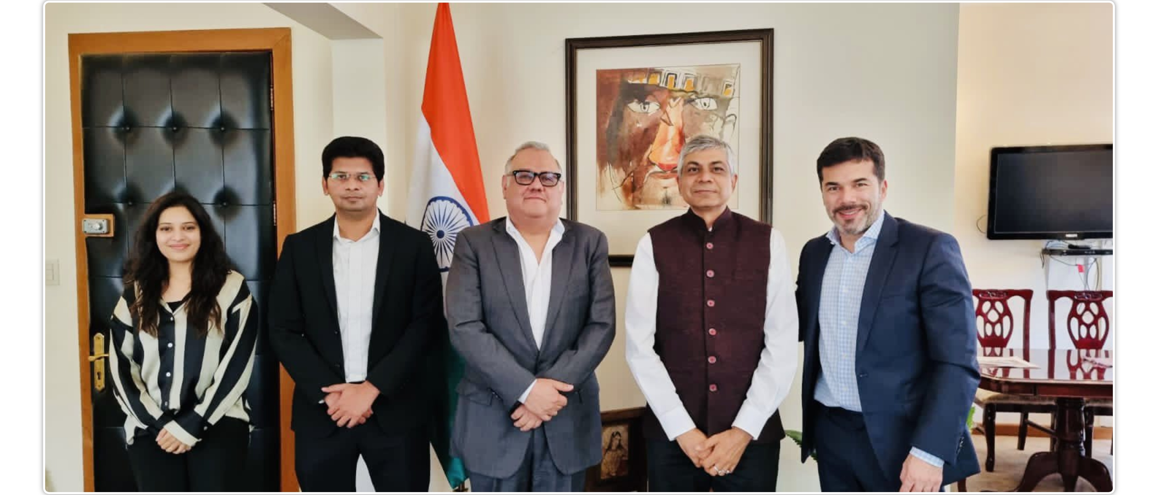  <div style="fcolor: #fff; font-weight: 600; font-size: 1.5em;">
<p style="font-size: 13.8px;">
Ambassador Dr. Pankaj Sharma and Second Secretary Ms. Vallari Gaikwad met with Mr. Jorge Barreto & other representatives from one of India's leading pharmaceutical companies- Torrent Pharmaceuticals Ltd. 

The discussion was about increasing the exports of important medicines & deepening their footprint in México.
<br /><span style="text-align: center;">14 March 2023</span></p>
</div>