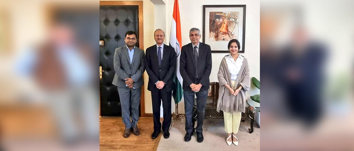  <div style="fcolor: #fff; font-weight: 600; font-size: 1.5em;">
<p style="font-size: 13.8px;">Ambassador Pankaj Sharma & Vice Chairman & MD of JK Paper Ltd., Mr. Harsh Pati Singhania held an engaging conversation on various business opportunities between India & México & discussed extending this collaboration to newer areas. 
<br /><span style="text-align: center;">16 June 2022</span></p>
</div>

