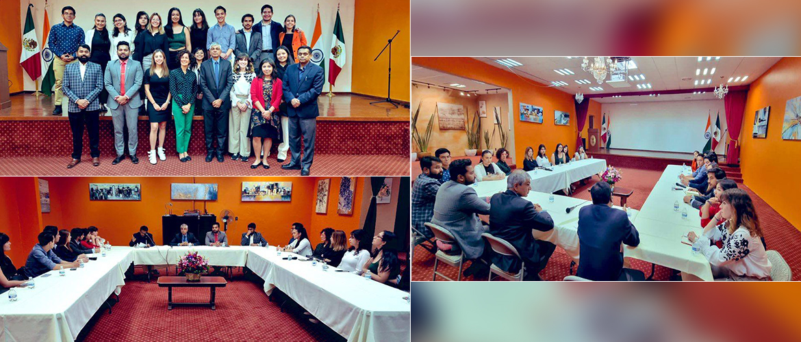  <div style="fcolor: #fff; font-weight: 600; font-size: 1.5em;">
<p style="font-size: 13.8px;">Students of Tec de Monterrey TEC Campus Ciudad de México visited the Embassy & had an interactive session with the diplomats led by Ambassador Pankaj Sharma.
<br /><span style="text-align: center;">17 May 2023</span></p>
</div>