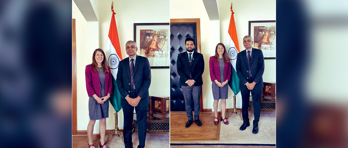  <div style="fcolor: #fff; font-weight: 600; font-size: 1.5em;">
<p style="font-size: 13.8px;">Ambassador Patricia Holmes, Charge d’Affaires at Australian Embassy in Mexico met Ambassador Pankaj Sharma at Indian Embassy.
<br /><span style="text-align: center;">16 May 2023</span></p>
</div>