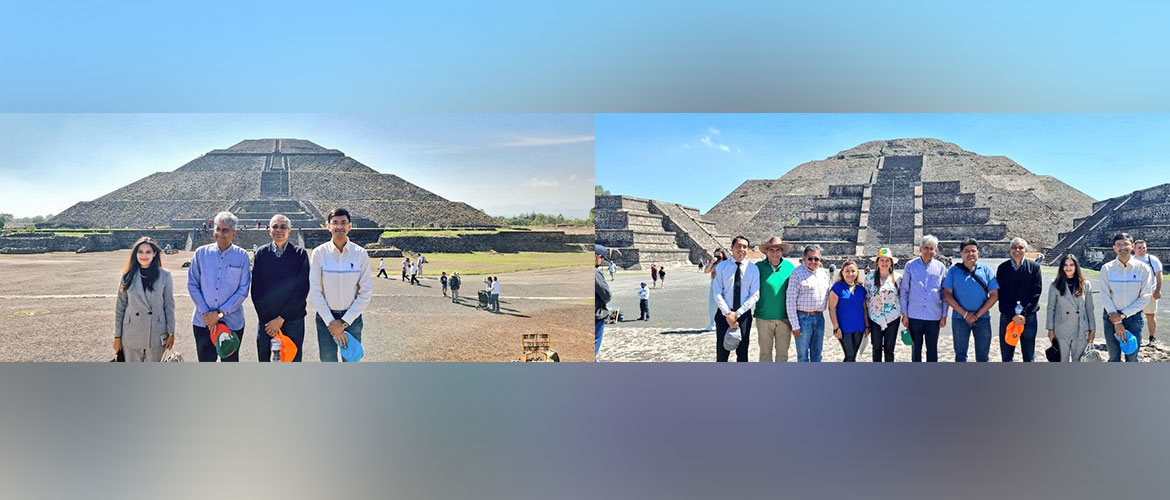  <div style="fcolor: #fff; font-weight: 600; font-size: 1.5em;">
<p style="font-size: 13.8px;">Hon'ble Secretary (East) Ambassador Saurabh Kumar visited the pyramids of the sun & the moon at Teotihuacan.

Rich culture, heritage & history of México's civilization at display. He also visited Avenue of Nations, where the Indian flag flutters with pride. 


<br /><span style="text-align: center;">30 June 2022</span></p>
</div>