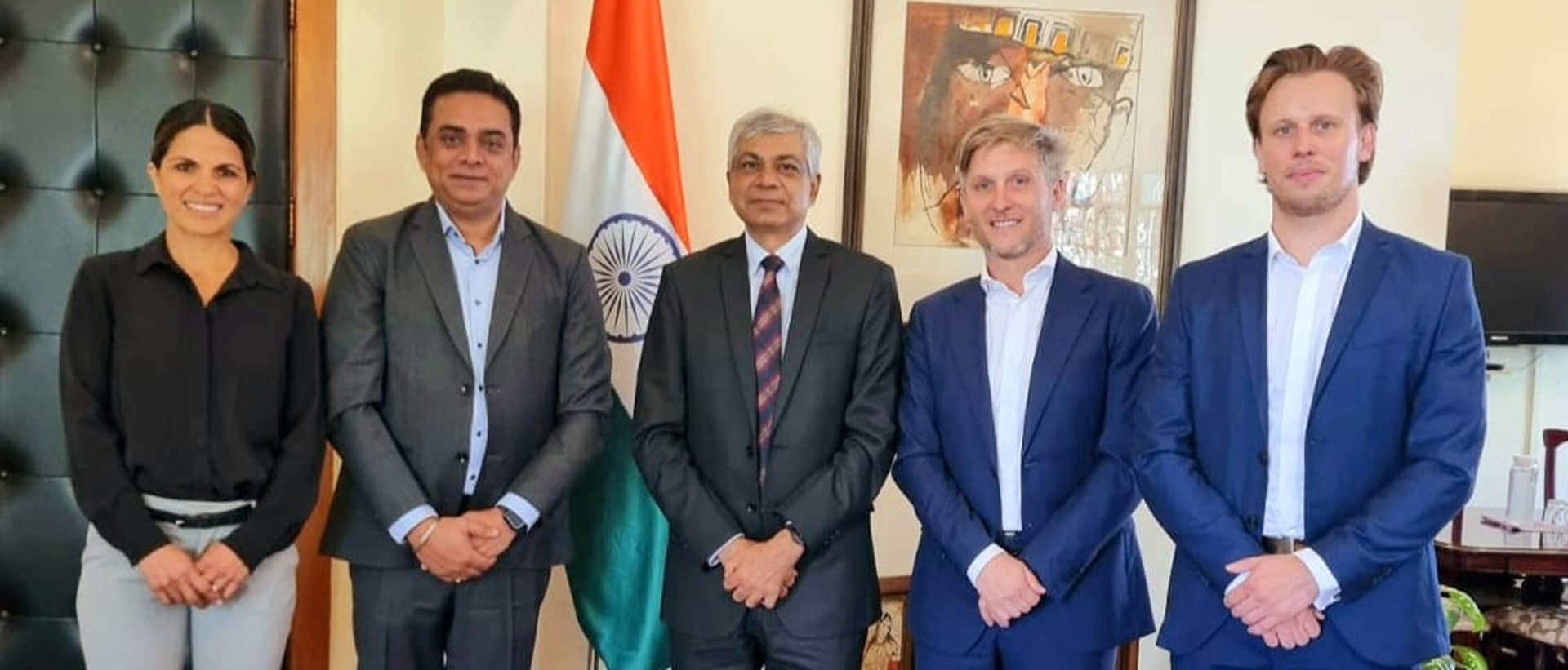  <div style="color: #fff; font-weight: 600; font-size: 1.5em;"> <p style="font-size: 13.8px;">A pleasure meeting Mr. Santosh V, Director – Sales & Marketing, Mother India Forming Pvt. Ltd., and Ms. Christian Eiber, Managing Director, CEE. I was pleased to learn about Mother India's plans to establish an upcoming manufacturing facility in Coahuila, contributing to Plan México. Another important milestone in the growing India–Mexico collaboration.<br /> <span style="text-align: center;"></span></p> </div>